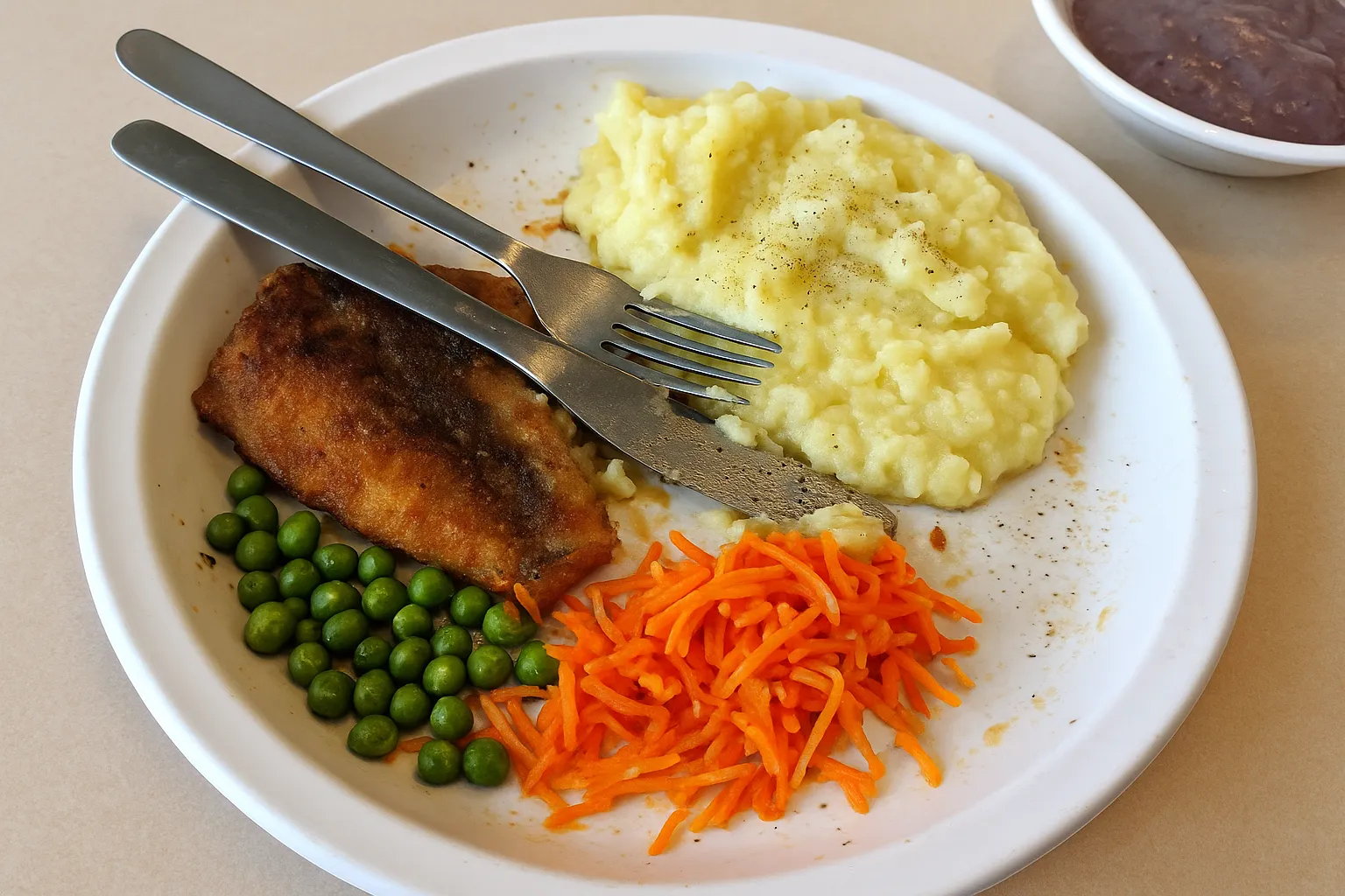 Bild på Kökets panerade fisk/ strömmingsflundra, potatismos, grönsak, råkost