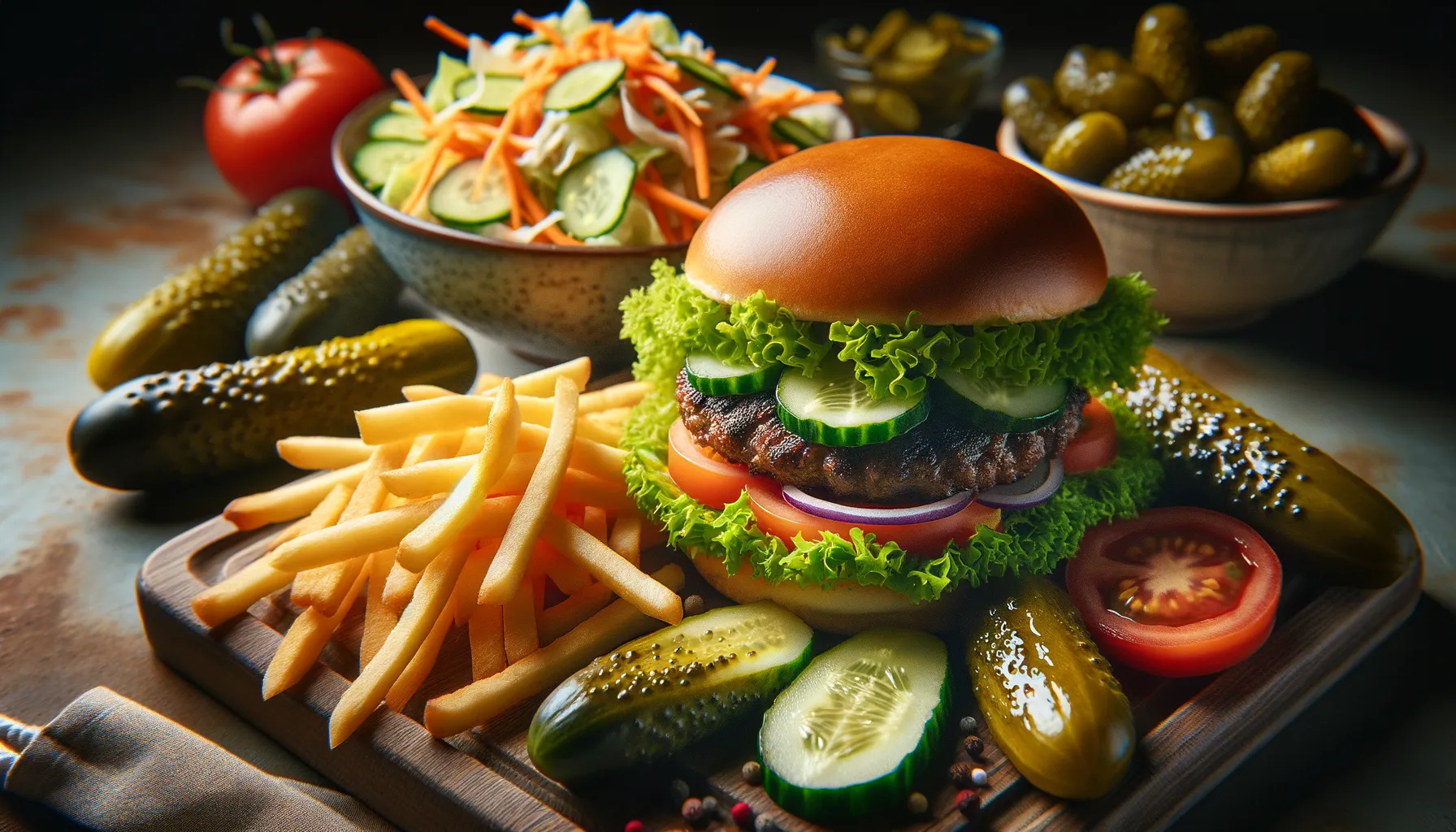 Bild på Hamburgare med tillbehör, råkost